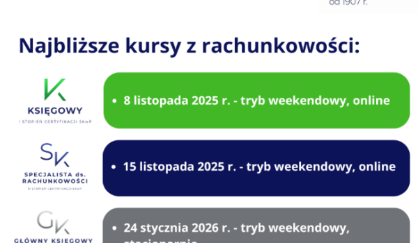 Najbliższe kursy z rachunkowości!